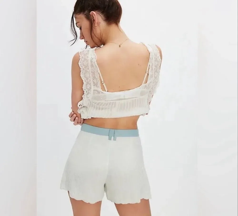 Free People Claudia Tap Satin Jacquard Shorts Waterlily blue size 2 NWOT